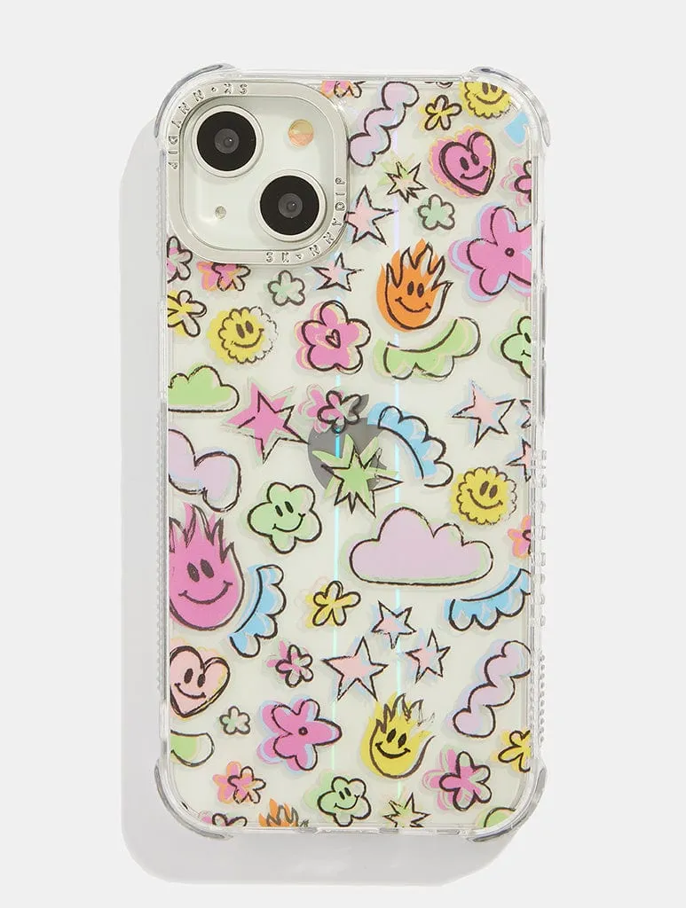 Rainbow Doodle Shock iPhone Case Soft Edging Marble finish