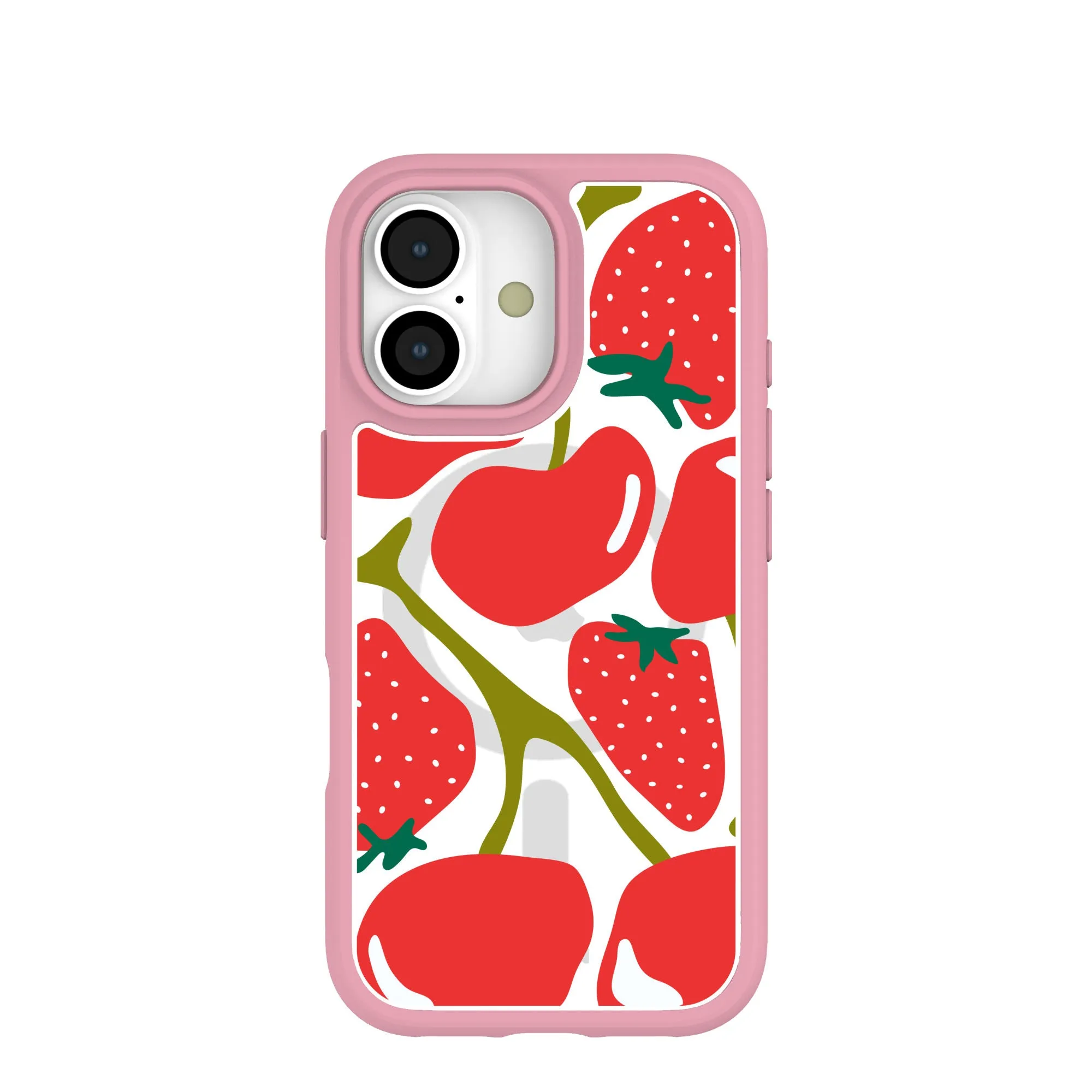 Clear Cherry Berry iPhone 17 Case With Petal Pink Ridge (MagSafe included) Cushioned Edge