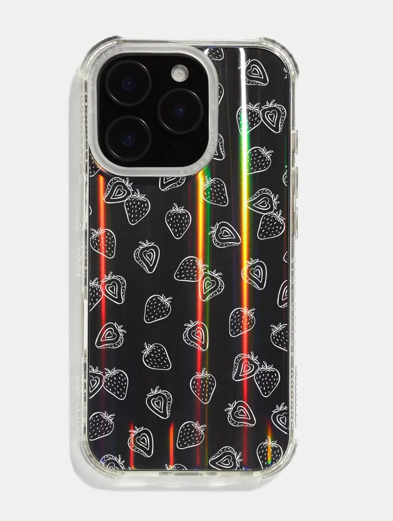 Ergonomic Texture White Ditsy Strawberries Shock iPhone Case