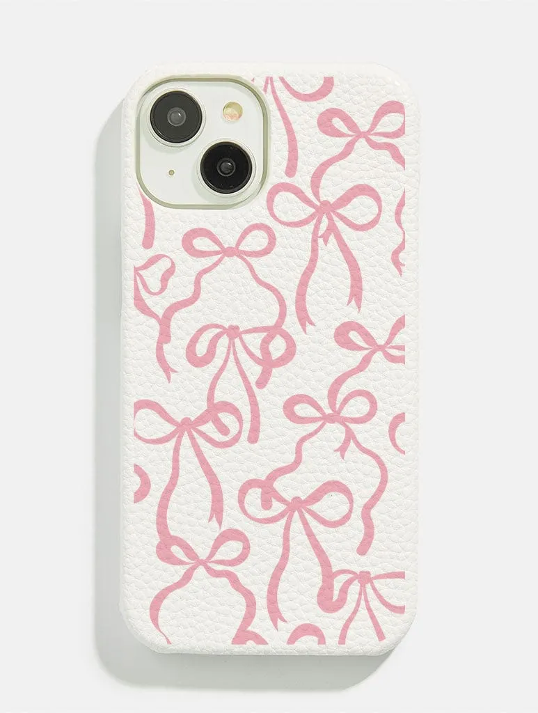 Practical Design White & Pink Bows Vegan Leather iPhone Case