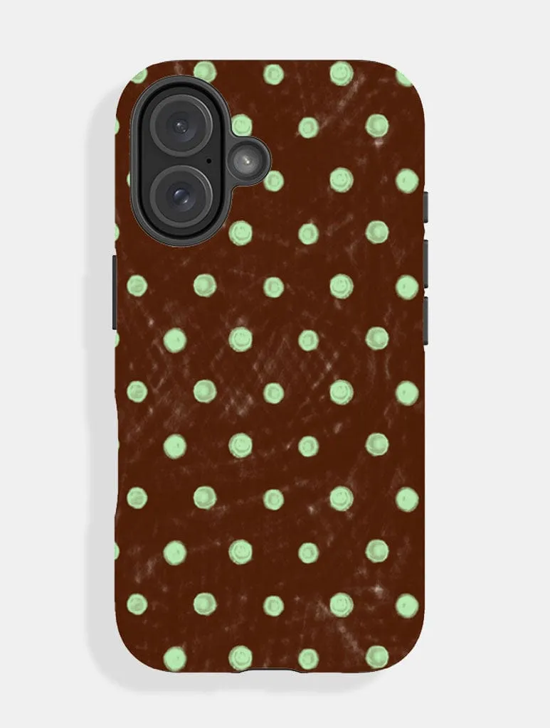 Rugged Finish Portable Case Mint And Brown Painted Polka Dot Ultra Protective iPhone Case