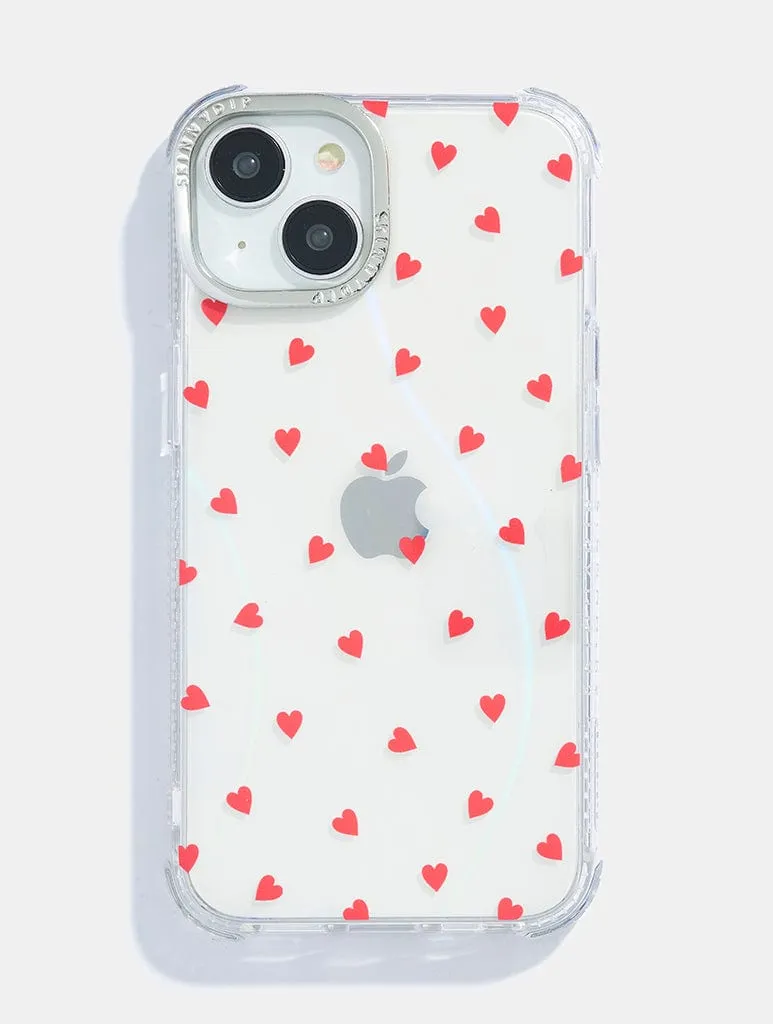 Clear Pattern Durable Design Texture Mini Ditsy Hearts Shock iPhone Case