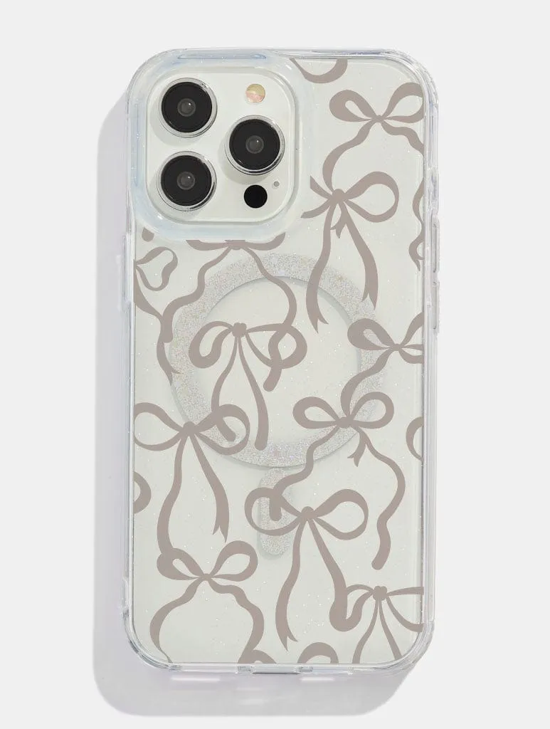 Unique Texture Trendy Detailing Neutral Bows Glitter MagSafe iPhone Case