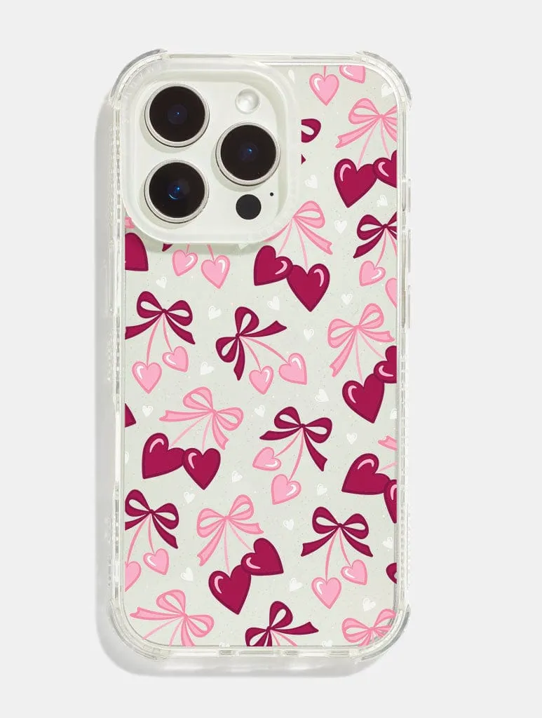 Simple Texture Heart Bow Cherries Shock iPhone Case
