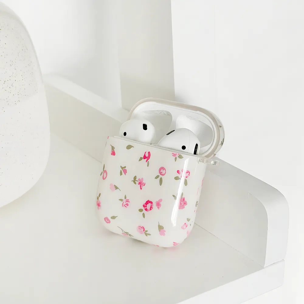 minimalist earbuds guard Airpods Case - Pink Watercolour Flowers