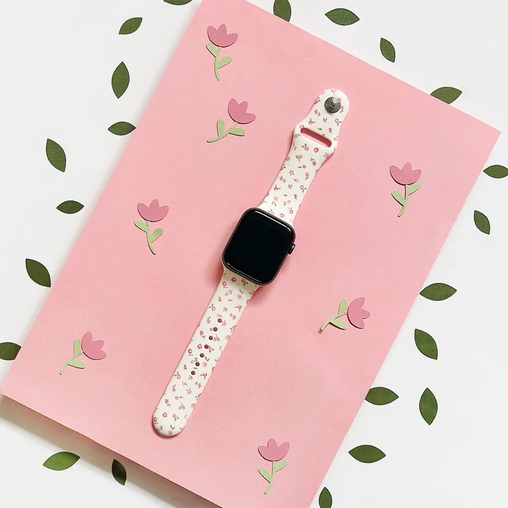 Pink Watercolour Flowers Apple Watch Strap Luxury Finish Classic Aesthetic