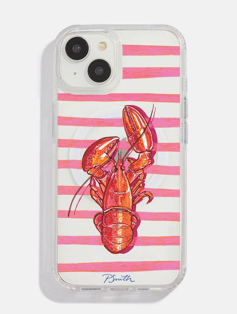 Matte Build Strong Frame Pippa Smith Studio x Skinnydip Lobster On Pink Stripes MagSafe iPhone Case