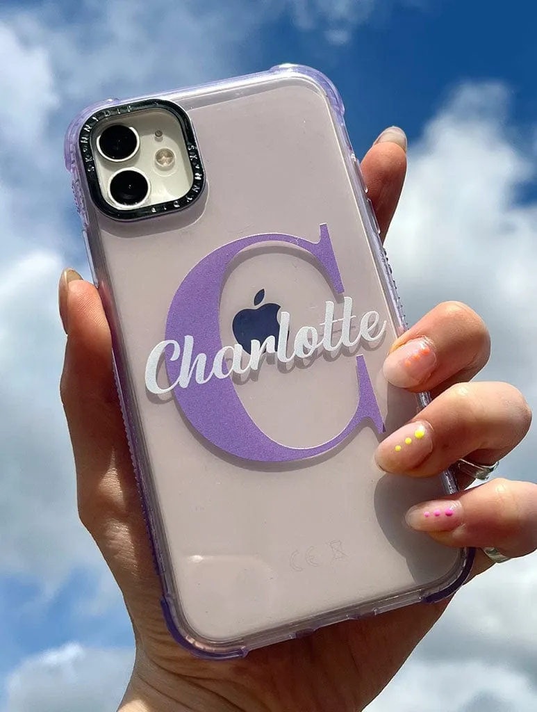 Light Protection Personalised Lilac & Silver Shock iPhone Case