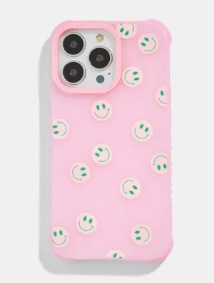 Polished Finish Light Form Pink & Green Happy Face Shock iPhone Case