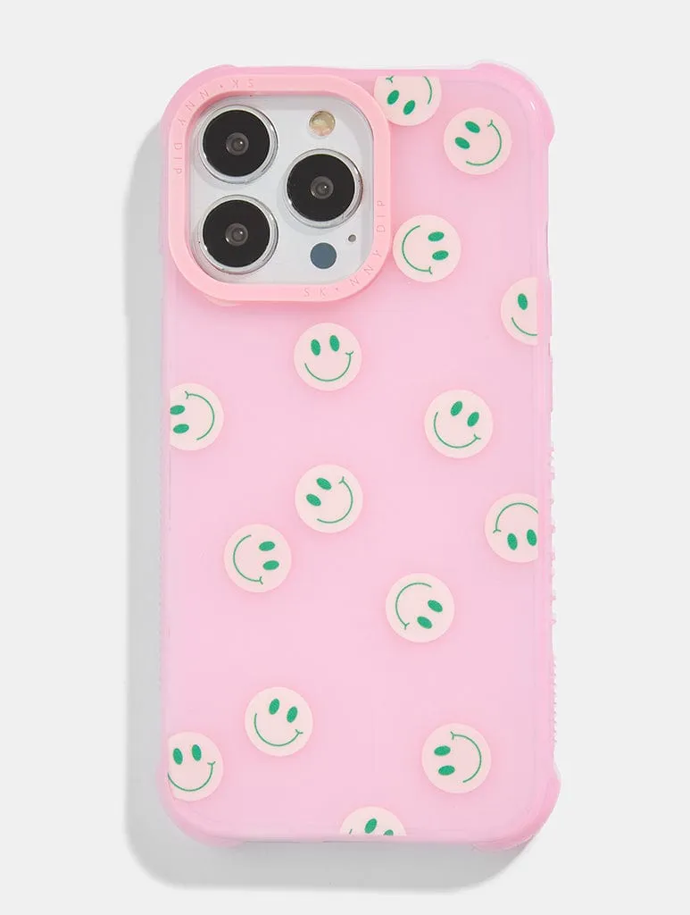 Polished Finish Light Form Pink & Green Happy Face Shock iPhone Case