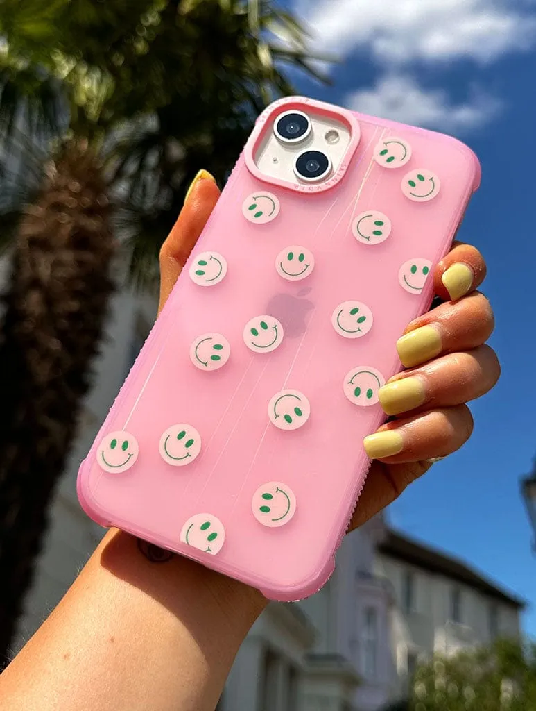 Stylish Detail Layer Pink & Green Happy Face Shock iPhone Case