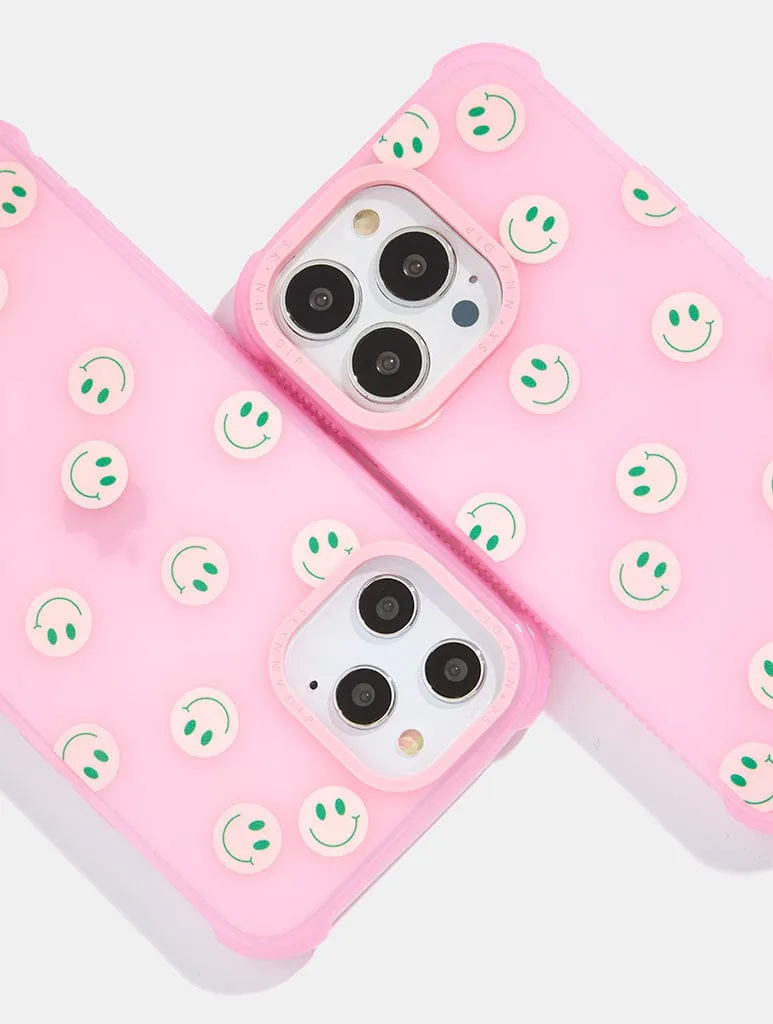 Pink & Green Happy Face Shock iPhone Case Luxury Surface