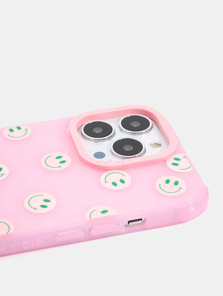 Gloss Layer Finish Pink & Green Happy Face Shock iPhone Case