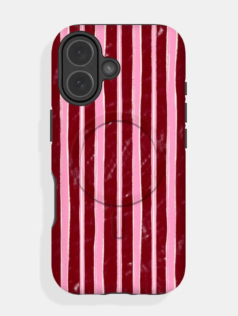 Pink and Burgundy Sketchy Stripes MagSafe Ultra Protective iPhone Case Custom Fit Daily Carry