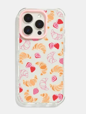 Pink Croissants & Strawberries Shock iPhone Case Slim Design Glossy Texture