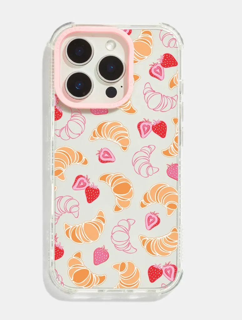 Pink Croissants & Strawberries Shock iPhone Case Slim Design Glossy Texture