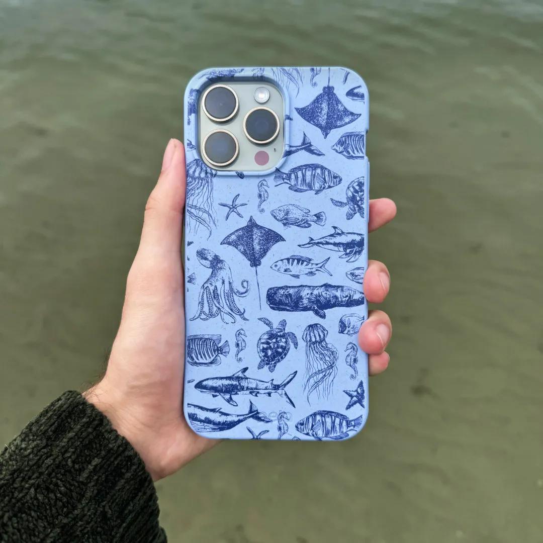 Powder Blue Marine Life iPhone 17 Case Unique Pattern