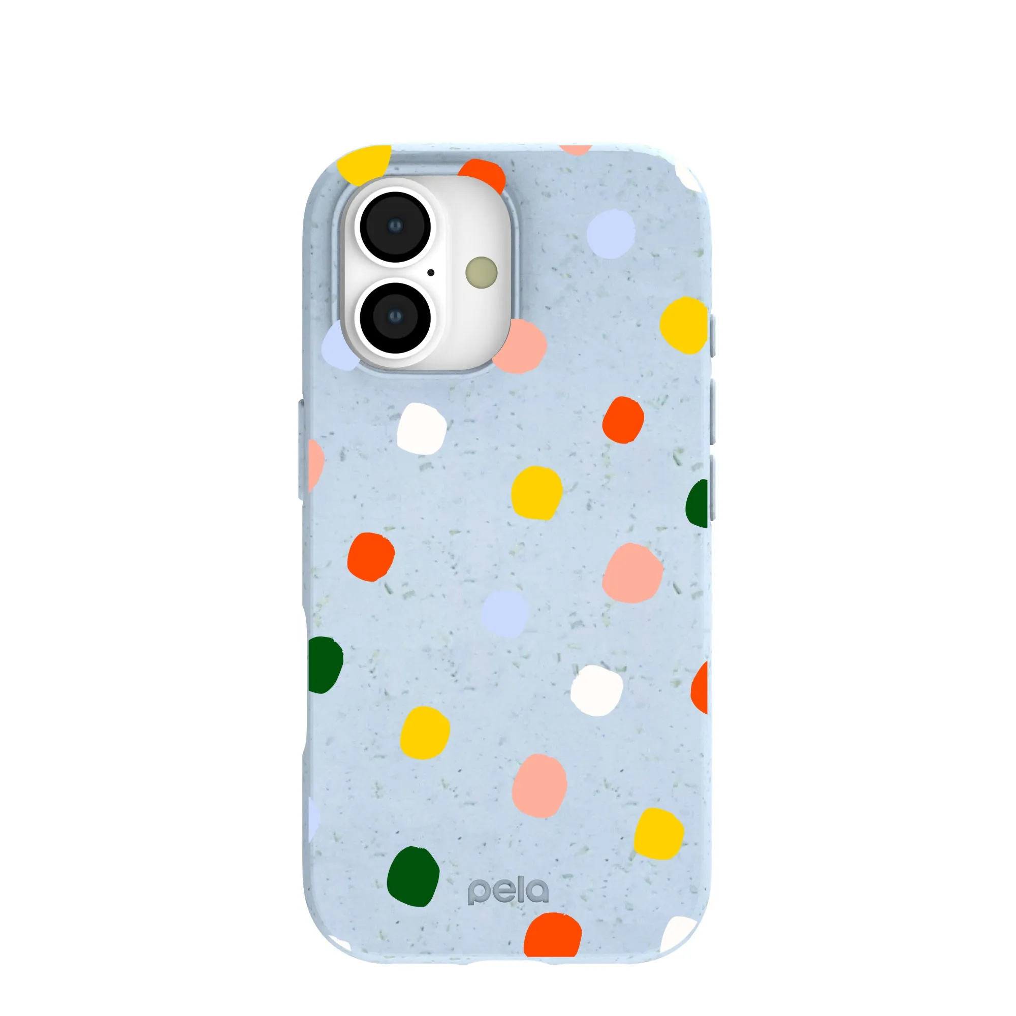 Powder Blue Rainbow Dots iPhone 17 Case Comfort Design Layer