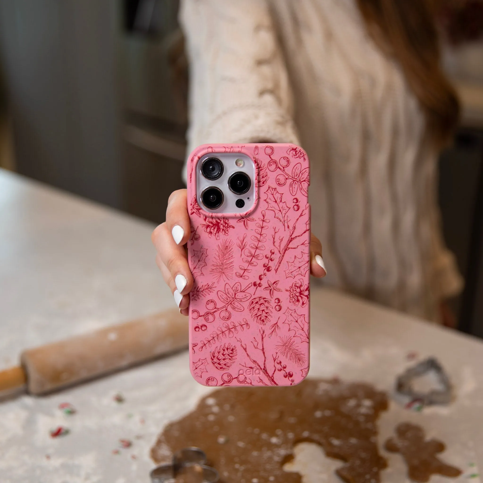 Bubblegum Pink Festive Forest iPhone 17 Case Elegant Detail Tight Fit