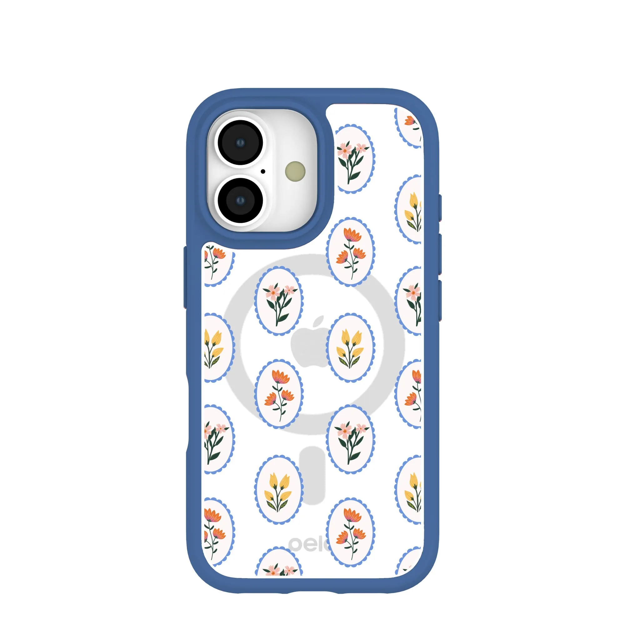 Stylish Detail Layer Clear Rosette Frame iPhone 17 Case With True Blue Ridge (MagSafe included)
