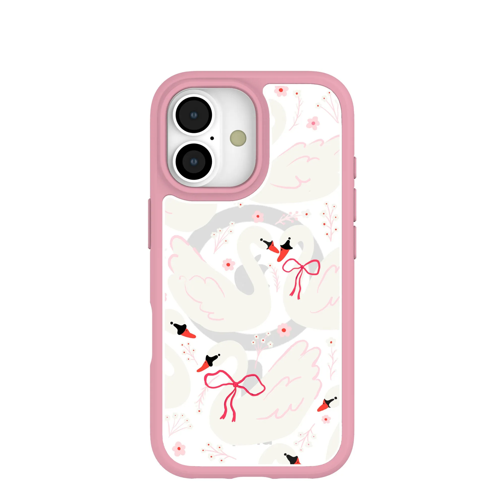 Clear Swan Garden iPhone 17 Case With Petal Pink Ridge (MagSafe included) Durable Pattern Texture