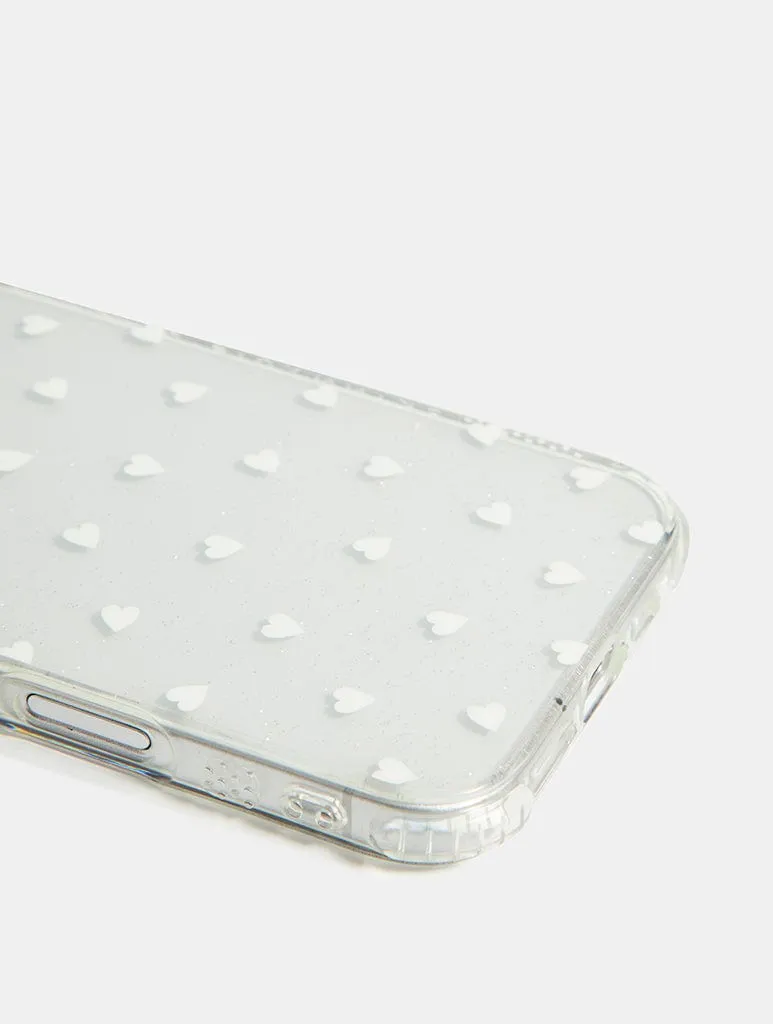 Durable Design White Ditsy Hearts Shock iPhone Case