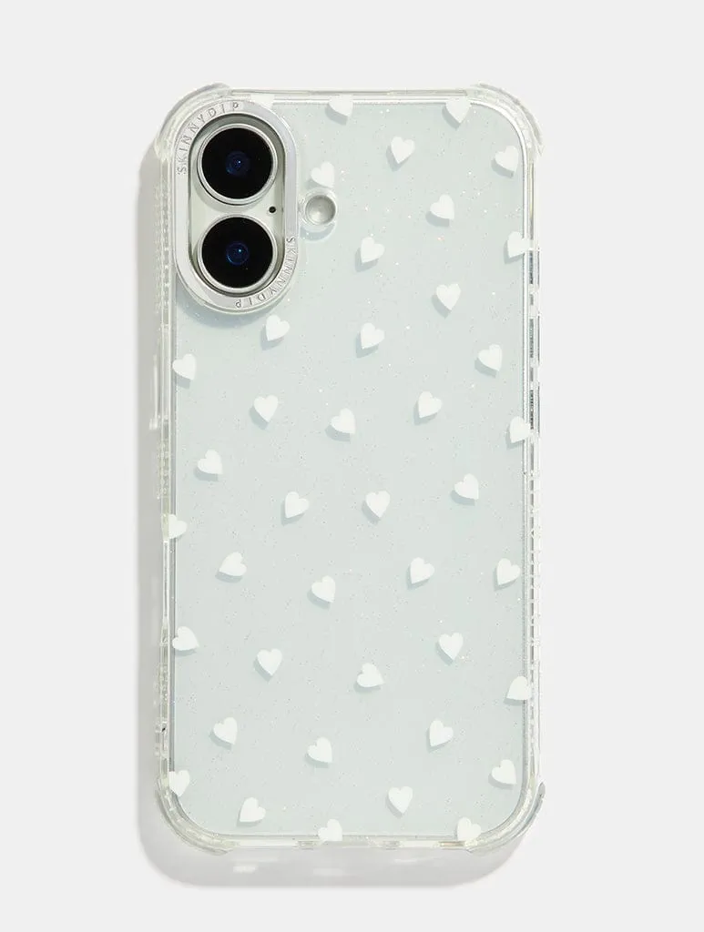 Luxury Edge Texture White Ditsy Hearts Shock iPhone Case