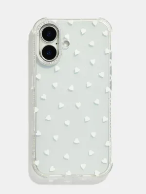 Luxury Edge Texture White Ditsy Hearts Shock iPhone Case