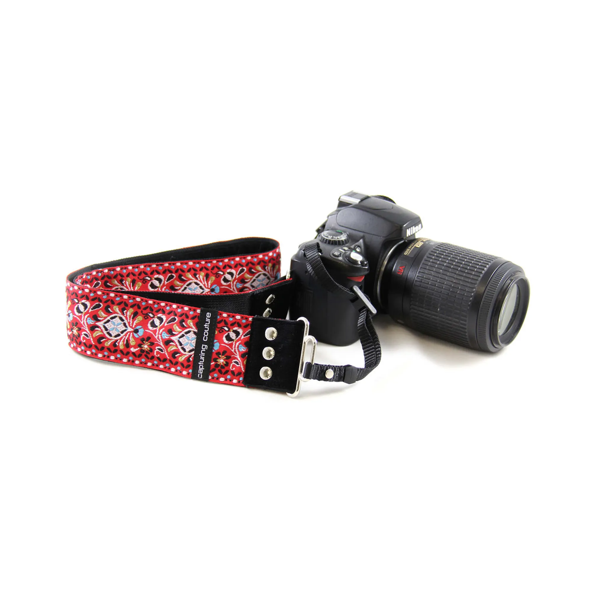 Push button Capturing Couture 2" Camera Strap, 30-53" - Vintage Melody