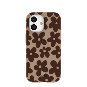 Chocolate Brown Earthy Blooms iPhone 17 Case Grip Texture Stylish Detail
