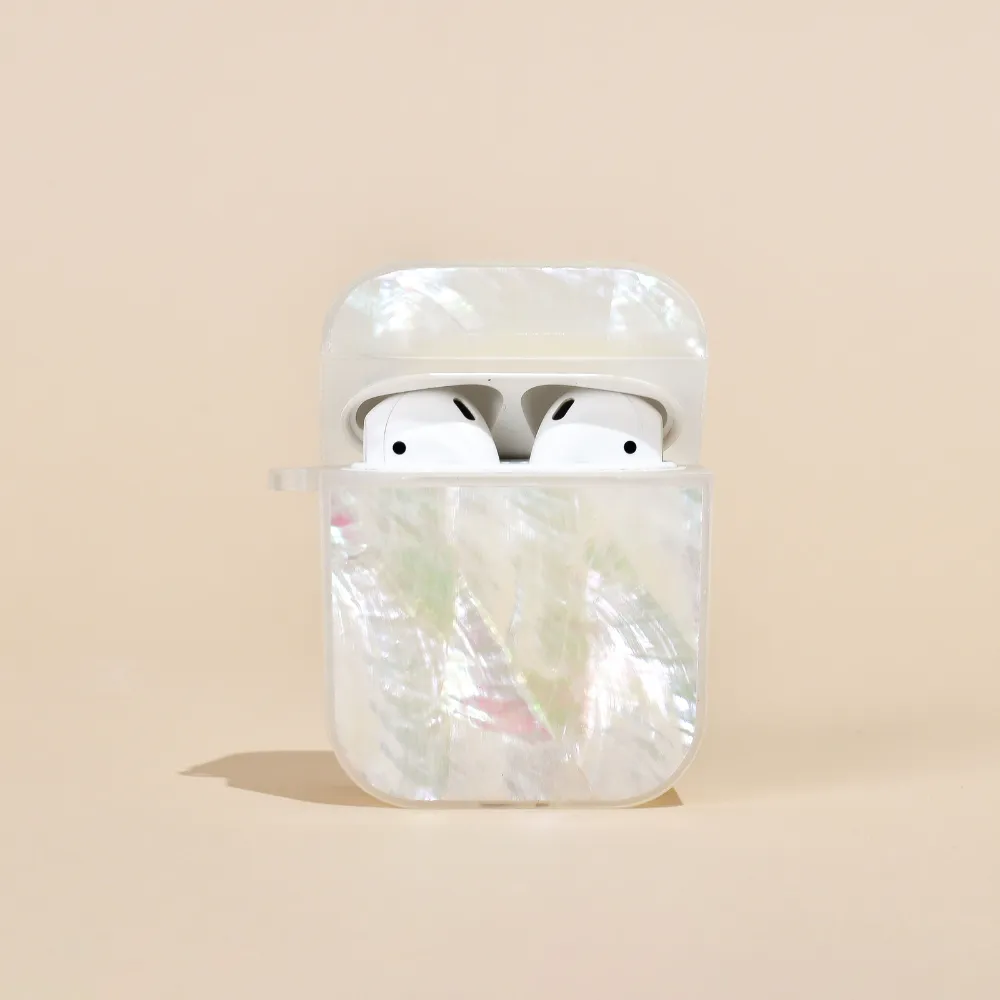 minimalist carry shell Real Natural Shell Airpods Case - White