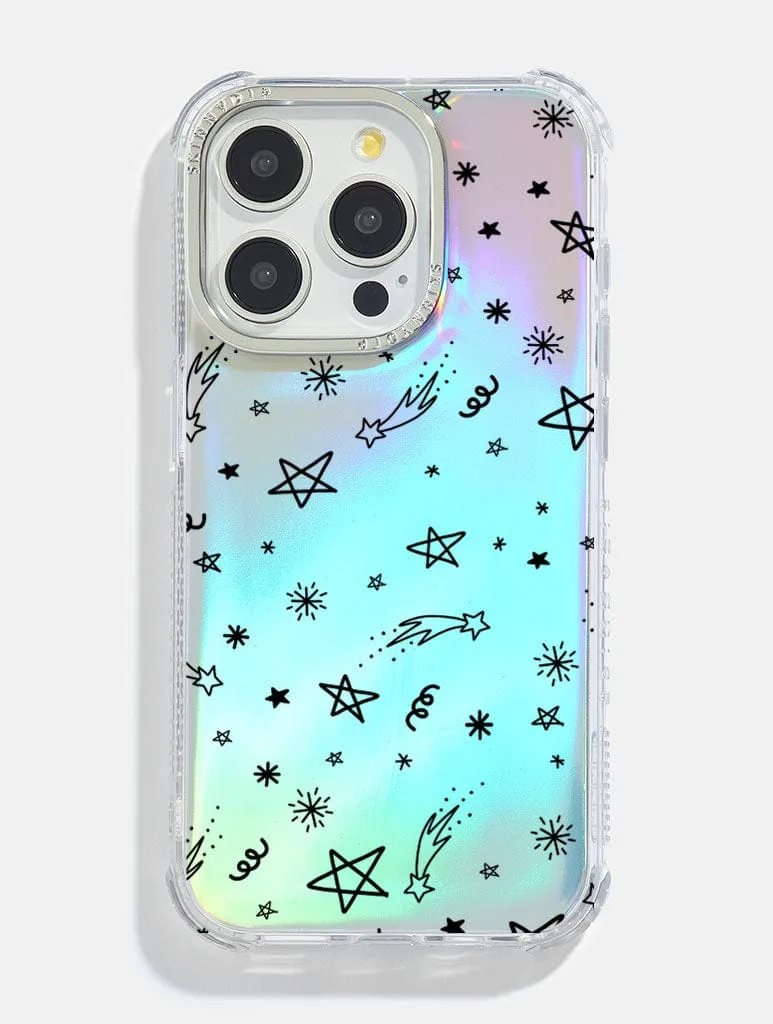 Classic Style Elegant Texture Black Celestial Holo Foil Shock iPhone Case