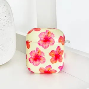 Lightweight Charging Holder Minimalist Tech Pouch Airpods Case - Island Girl Butter Yellow Hibiscus