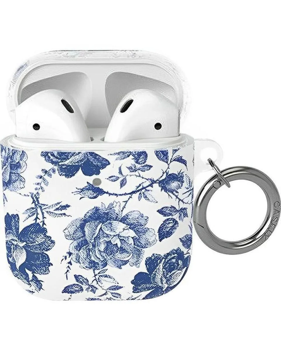 Rose to Fame | Blue & White Rose Floral AirPods Case Creative Silicone Texture