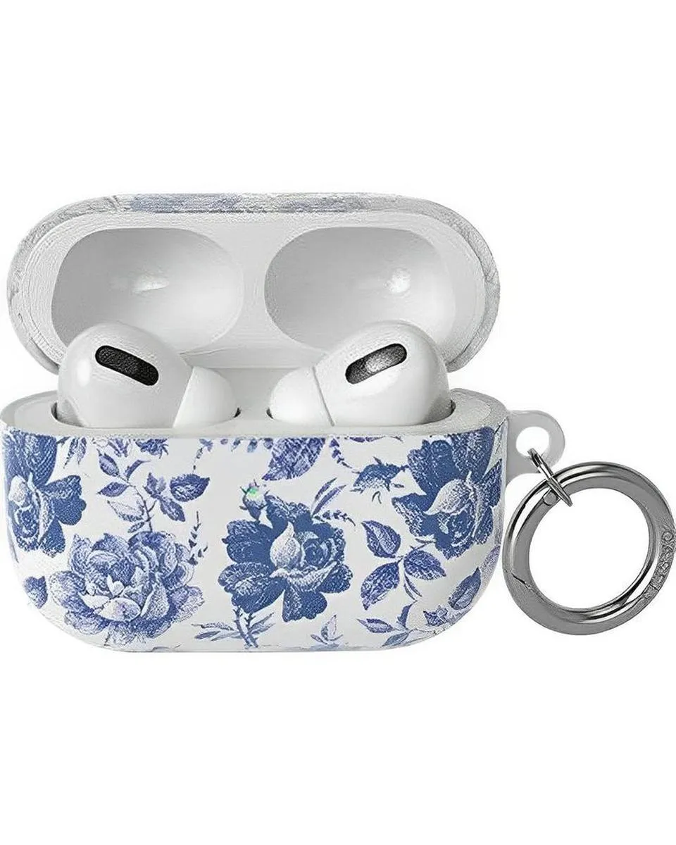 Rose to Fame | Blue & White Rose Floral AirPods Case metallic airpods protector minimalist earbuds guard