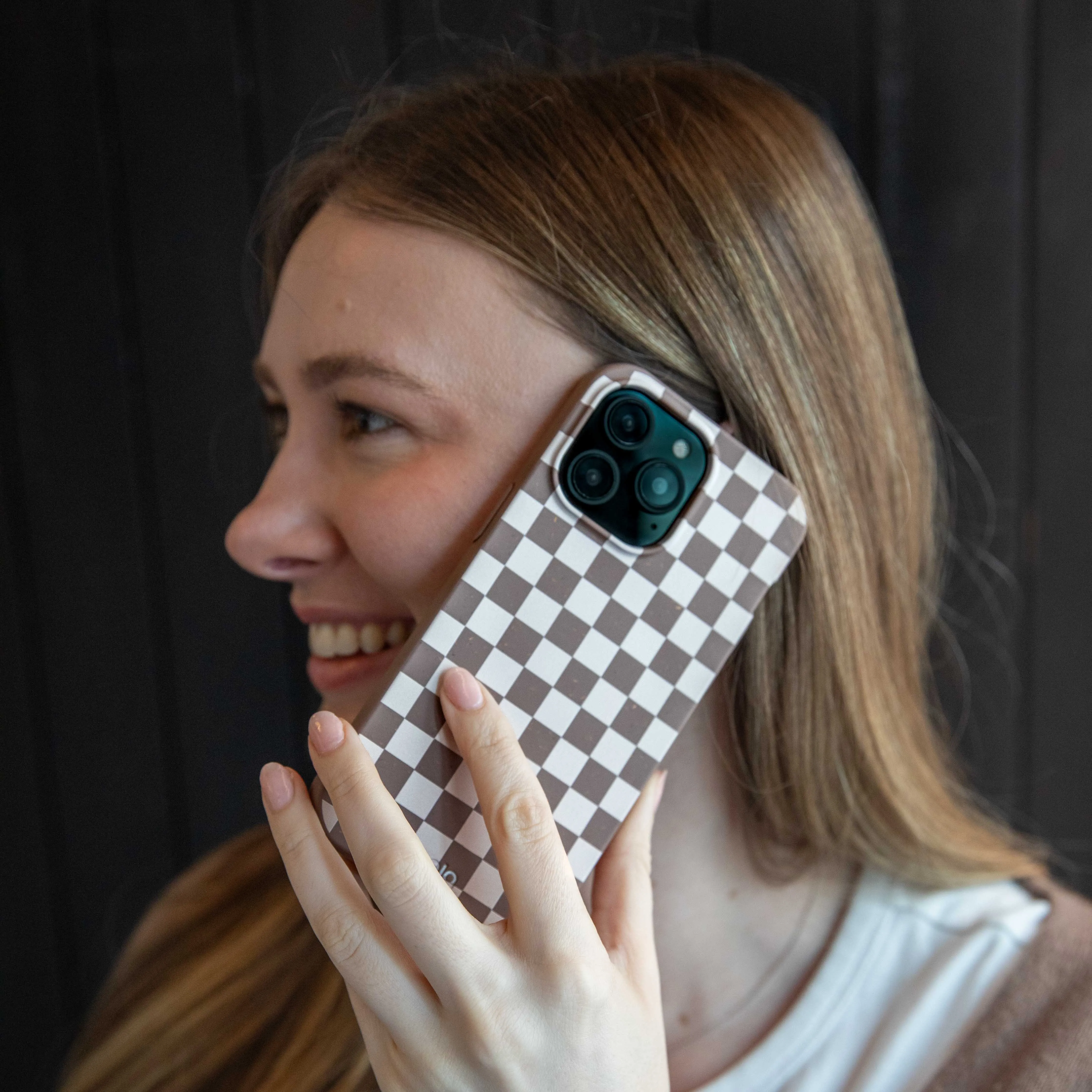 Chocolate Brown Latte Check iPhone 17 Case Durable Pattern