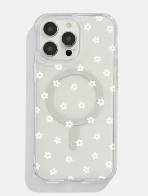 Ecru Ditsy Flower Glitter MagSafe iPhone Case Handy Use Clear Surface