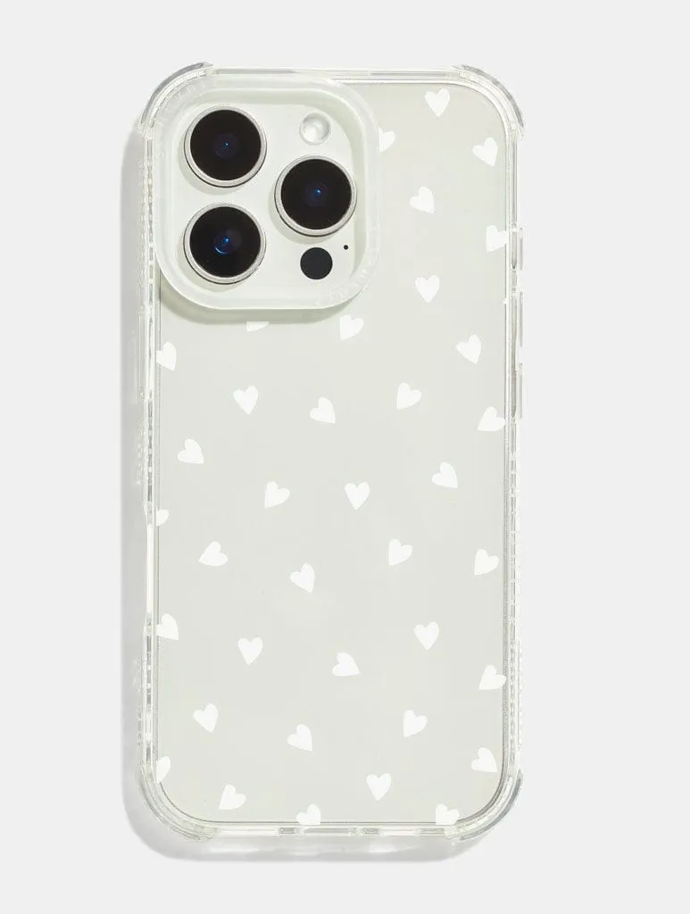 Daily Grip Gloss Finish Texture White Ditsy Hearts Shock iPhone Case