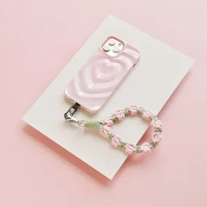 Crochet Flower Phone Strap Bundle - Pink & Green magnetic Phone Unisex