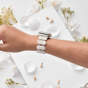 Rugged Strength White Pearl Beaded Apple Watch Strap