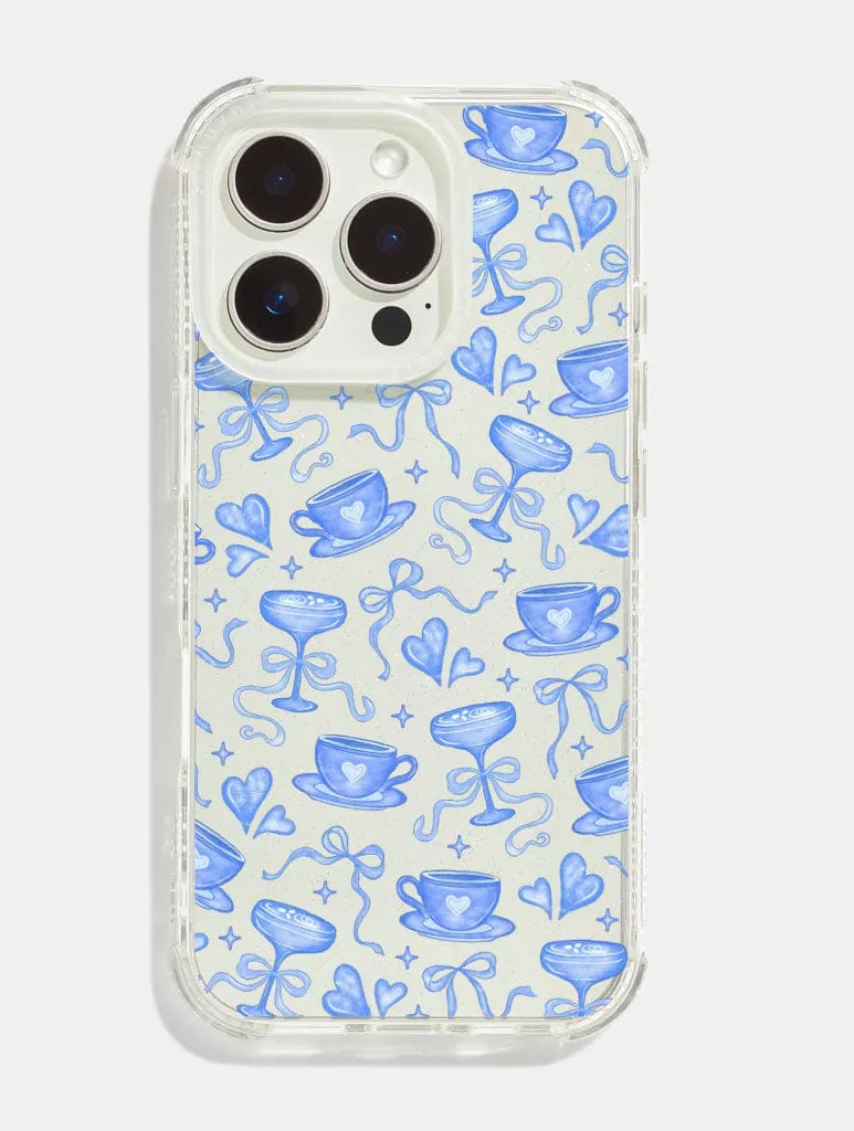 Espresso Blue Bow Shock iPhone Case Durable Texture Layer