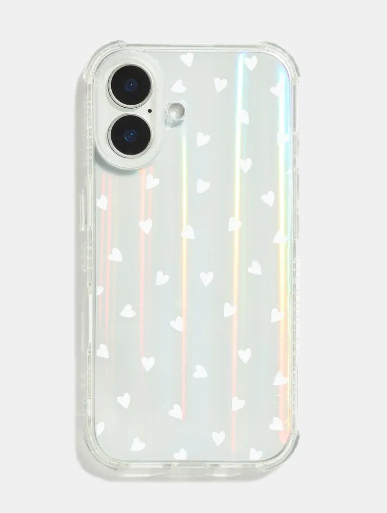 White Ditsy Hearts Holo Shock iPhone Case Hybrid Touch