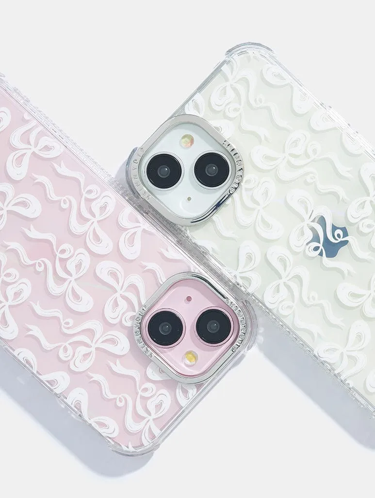 White Bow Swirl Shock iPhone Case Minimal Edge Design Soft Finish Layer