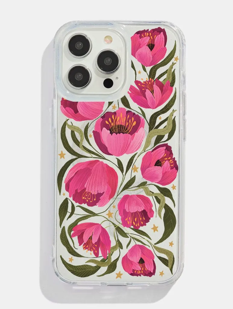 Stylish Aesthetic daily accessory Kate Fox x Skinnydip Pink Floral Glitter MagSafe iPhone Case