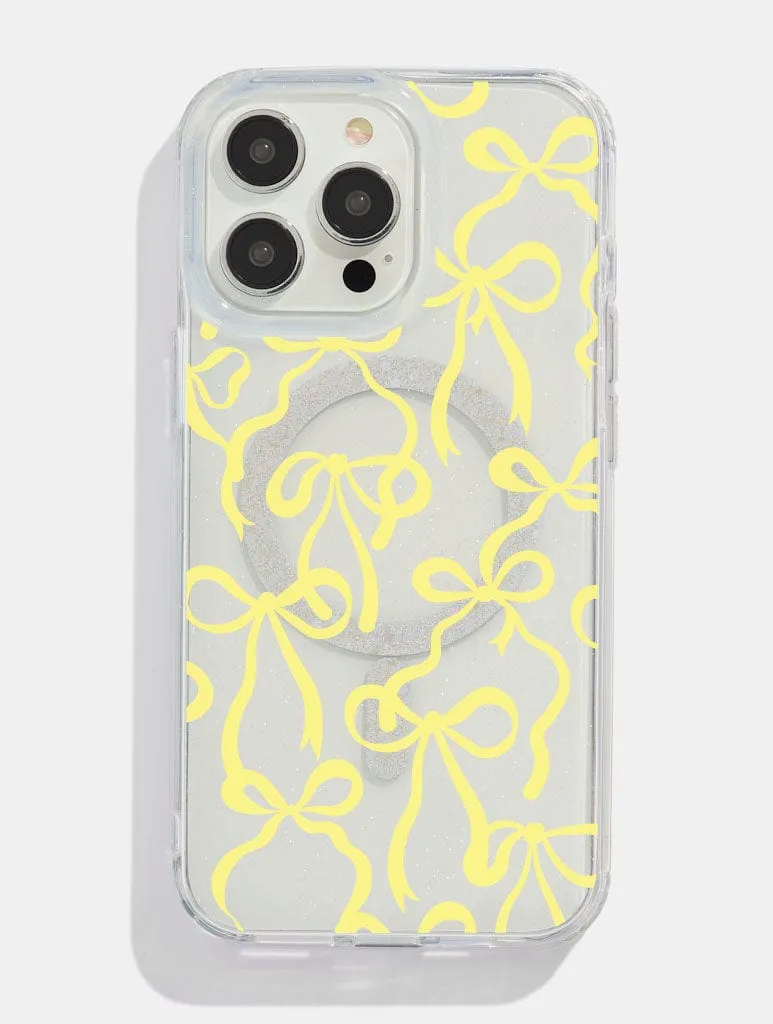 Yellow Bows Glitter MagSafe iPhone Case Vivid Pattern Design Smooth Texture