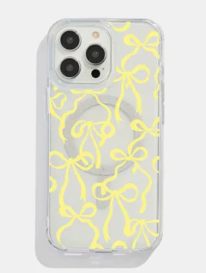 Yellow Bows Glitter MagSafe iPhone Case Vivid Pattern Design Smooth Texture