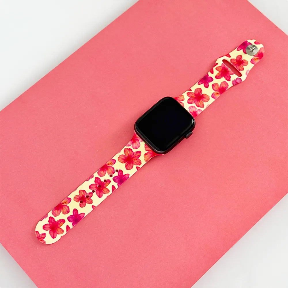 Island Girl Butter Yellow Hibiscus Apple Watch Strap Sleek Comfort Flexible Active Design