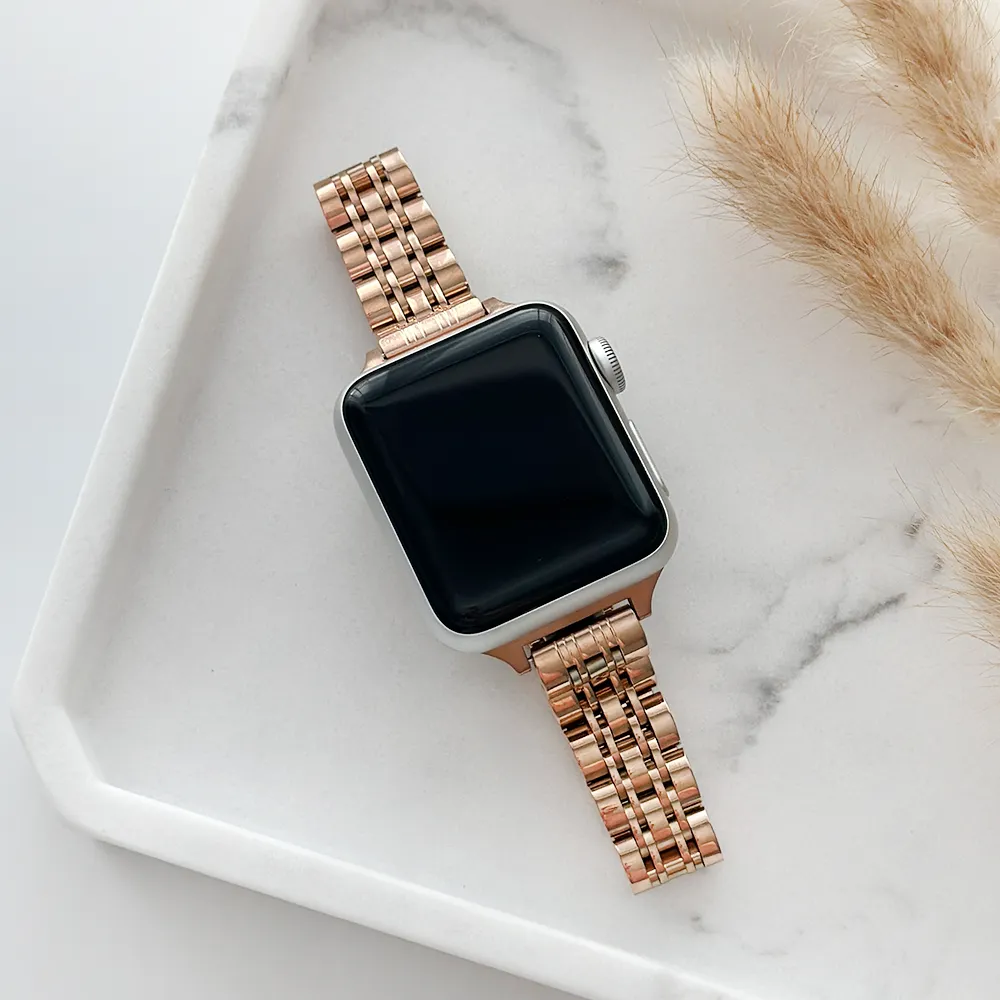 Slim Stainless Steel Apple Watch Strap - Rose Gold Trendy Motion Look
