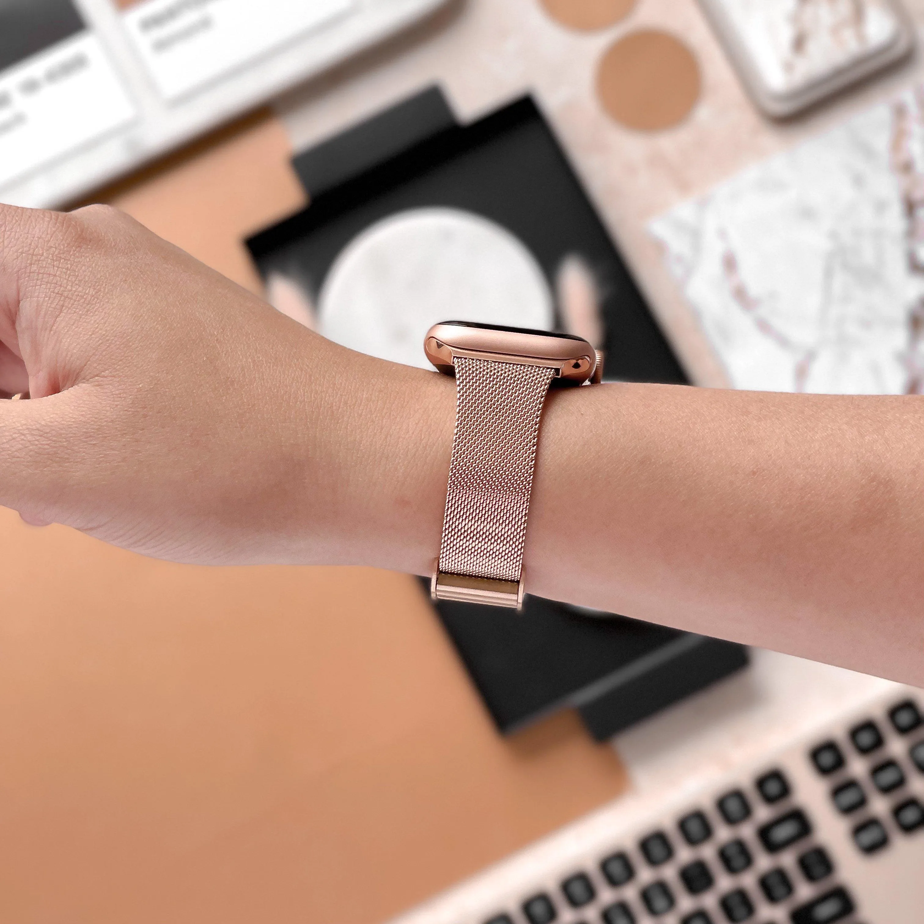 Milanese Apple Watch Strap - Rose Gold Versatile Use Comfort Layer