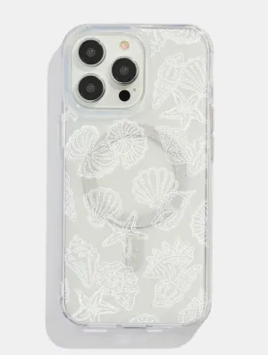 Anti scratch White Sea Shells Glitter MagSafe iPhone Case